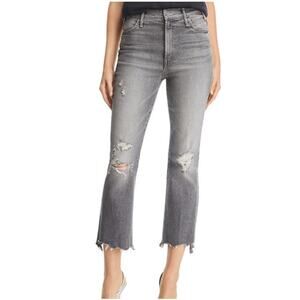 MOTHER The Hustler Crop Step Chewed Hem Straight Leg Jeans Gray Wash Size 27